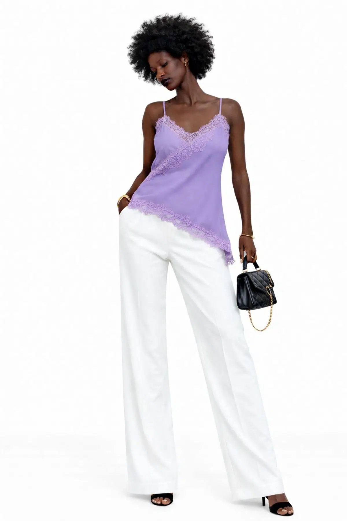 Asimetrik dantel detaylı bluz - LİLA