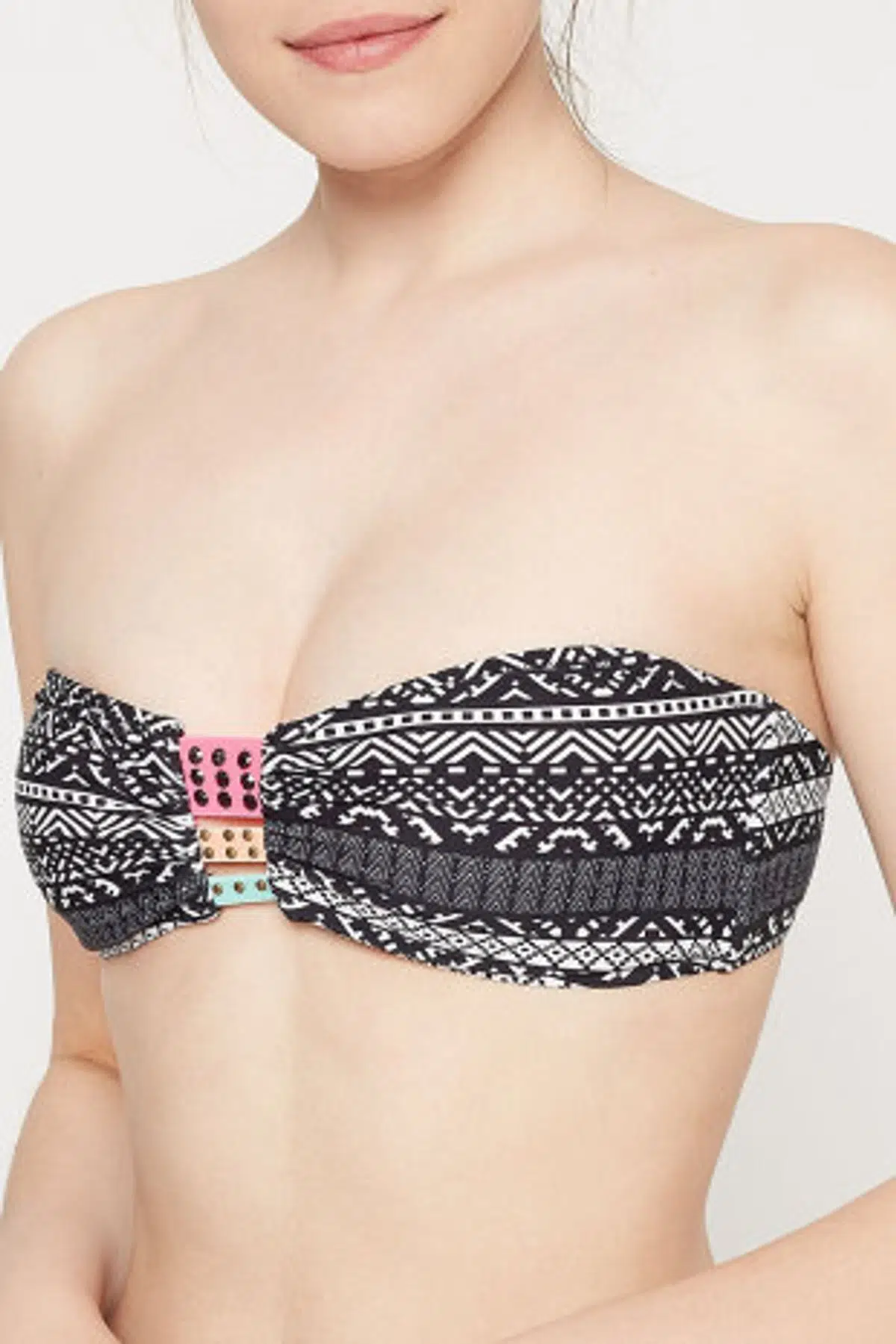 BASKILI RENKLİ BİYELİ BIKINI ÜST DB200591BU - SİYAH-BEYAZ BASKILI