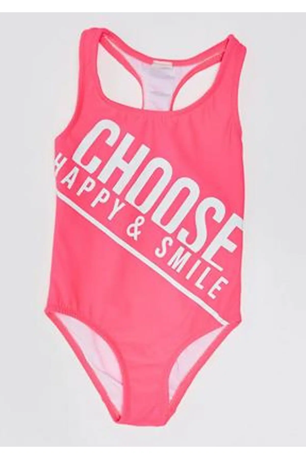 Beyaz Baskılı kız çocuk mayo DB200798CM - NEON FUŞYA