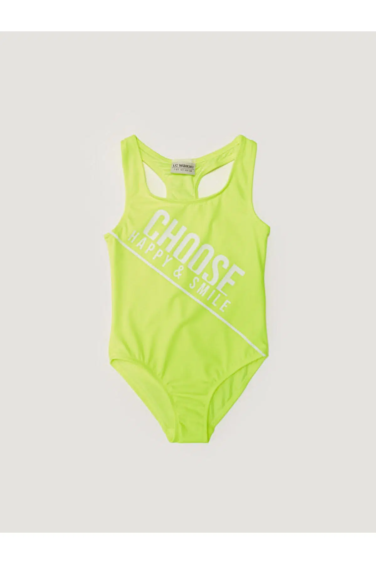 Beyaz Baskılı kız çocuk mayo DB200798CM - NEON SARI