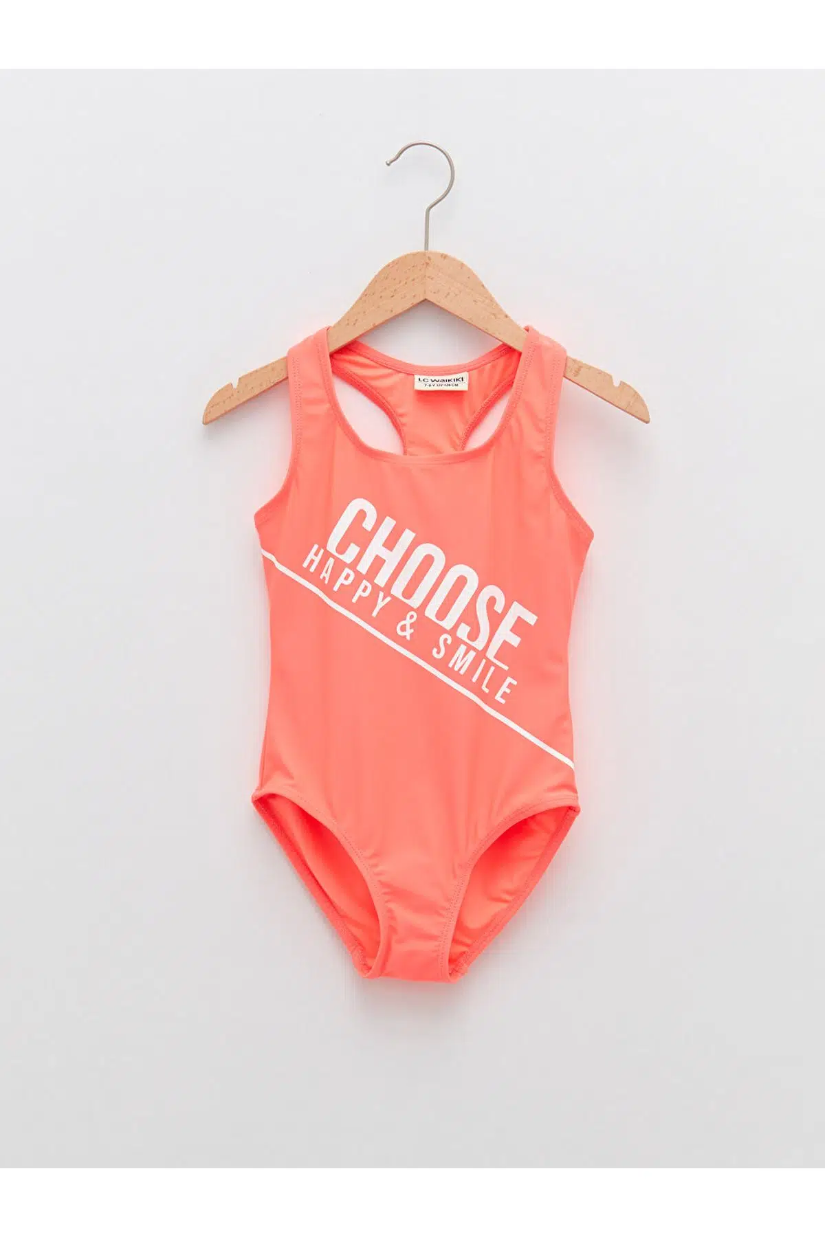 Beyaz Baskılı kız çocuk mayo DB200798CM - NEON TURUNCU