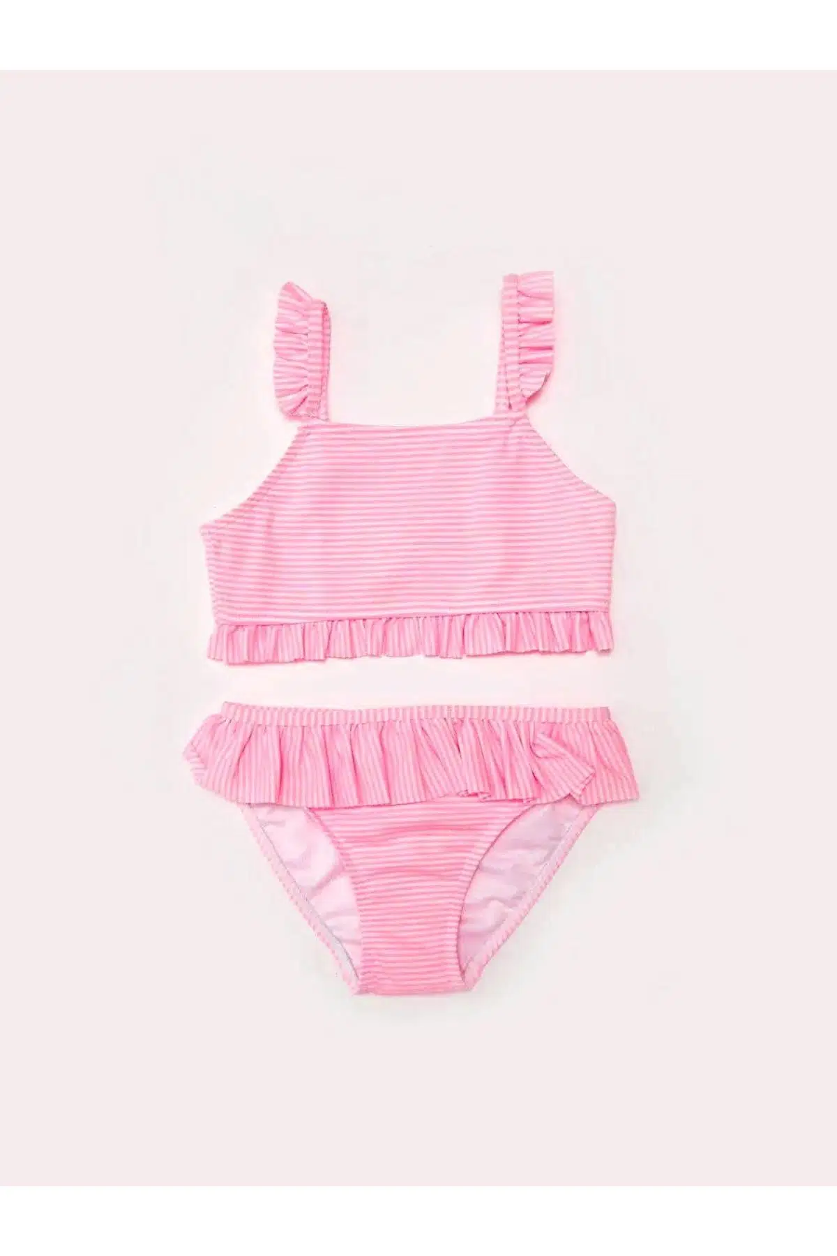 Çizgili fırfırlı kız çocuk bikini takım - ÇİZGİLİ