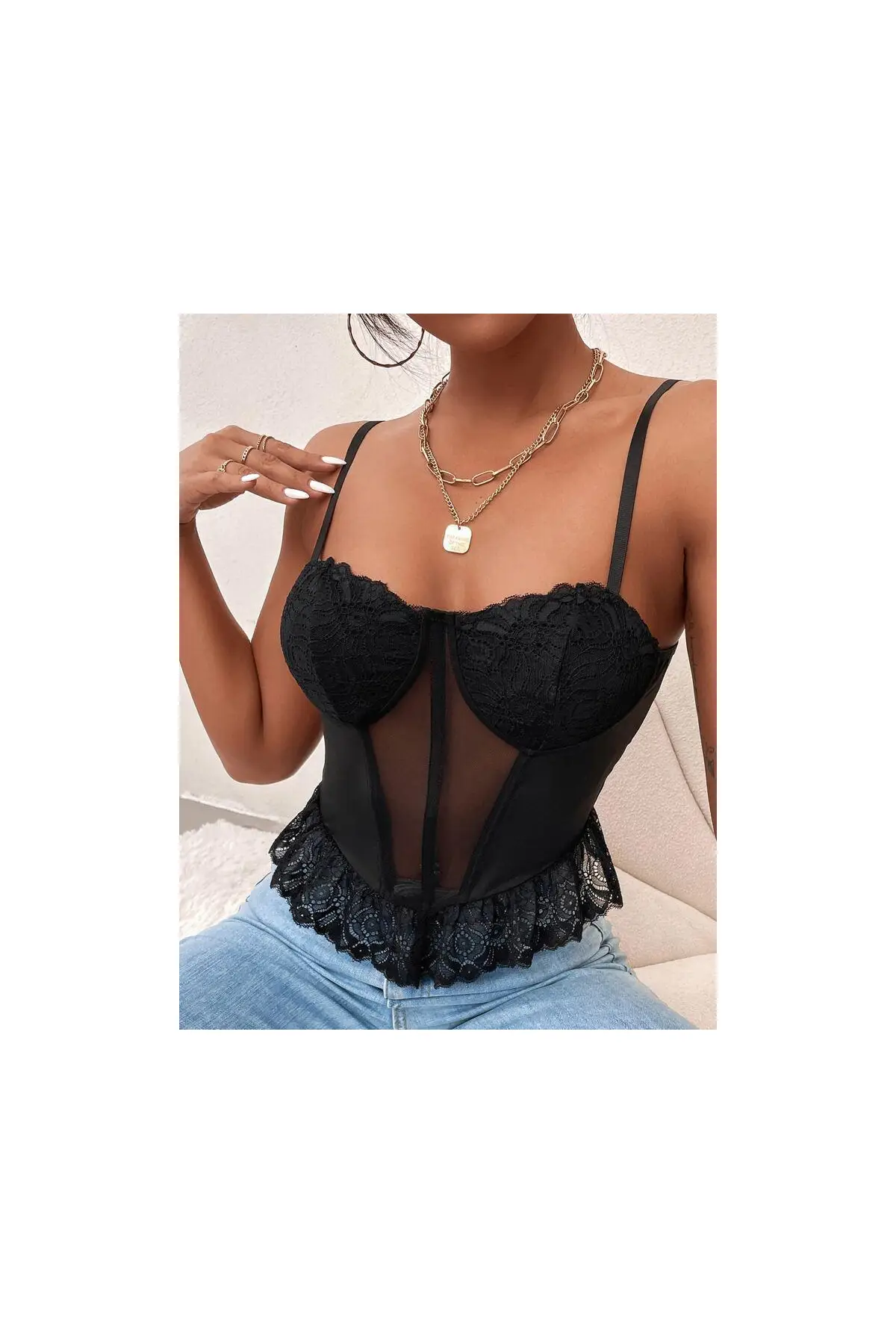 Crop Korse Detaylı Dantel Büstiyer