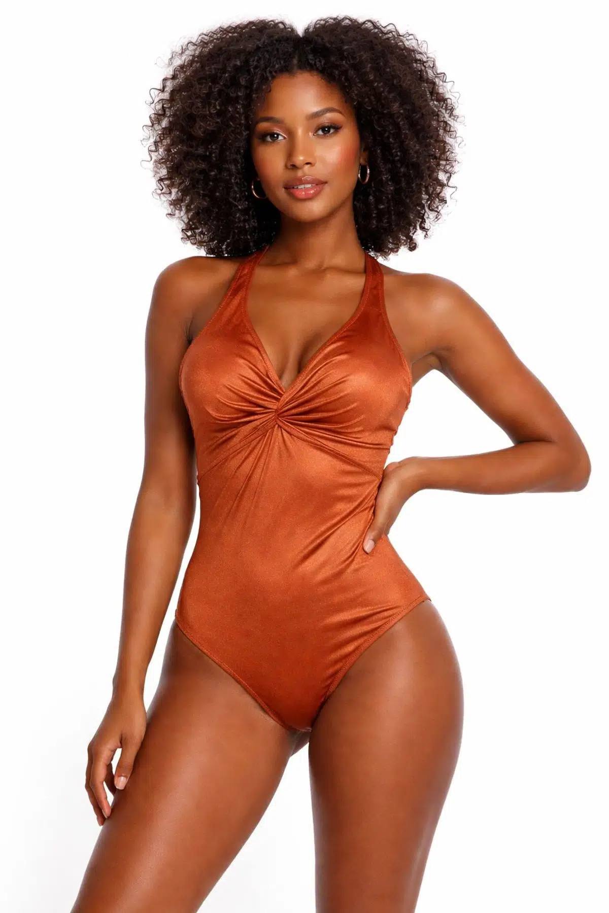 Dekoltesi geçme detaylı toparlayıcı mayo - KİREMİT