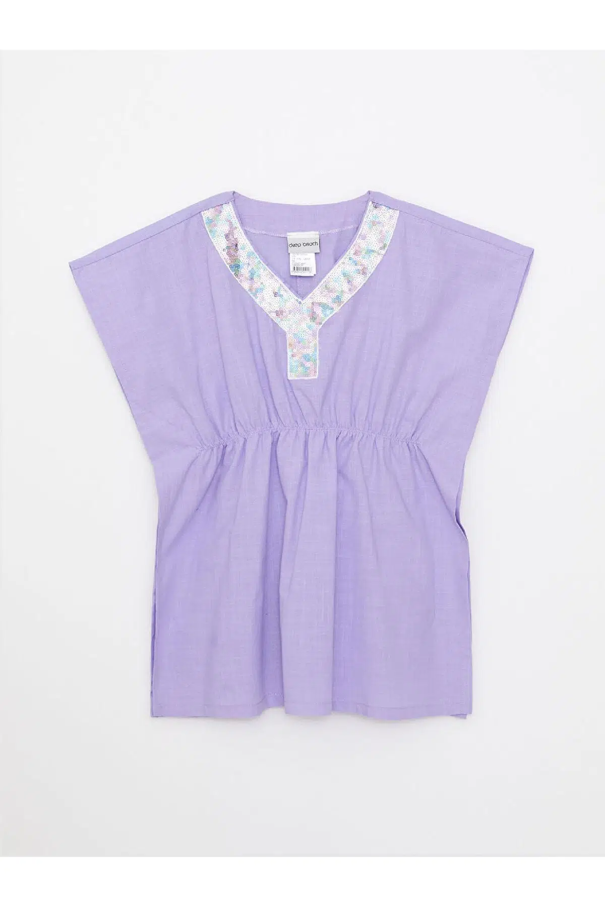 Pul işlemeli dokuma kumaş kız çocuk pareo DB200782PL - MOR