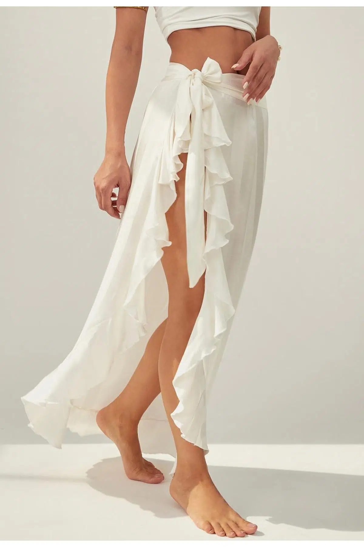 VOLAN DETAYLI VİSKON PLAJ ETEĞİ DB2202PL - EKRU