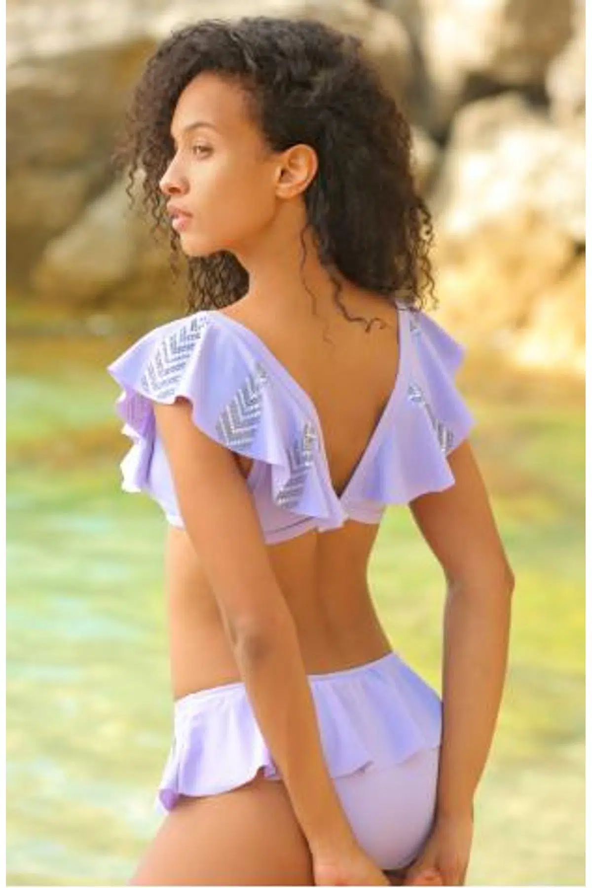 VOLANLI TAŞLI BİKİNİ TAKIM DB20004BT - LİLA
