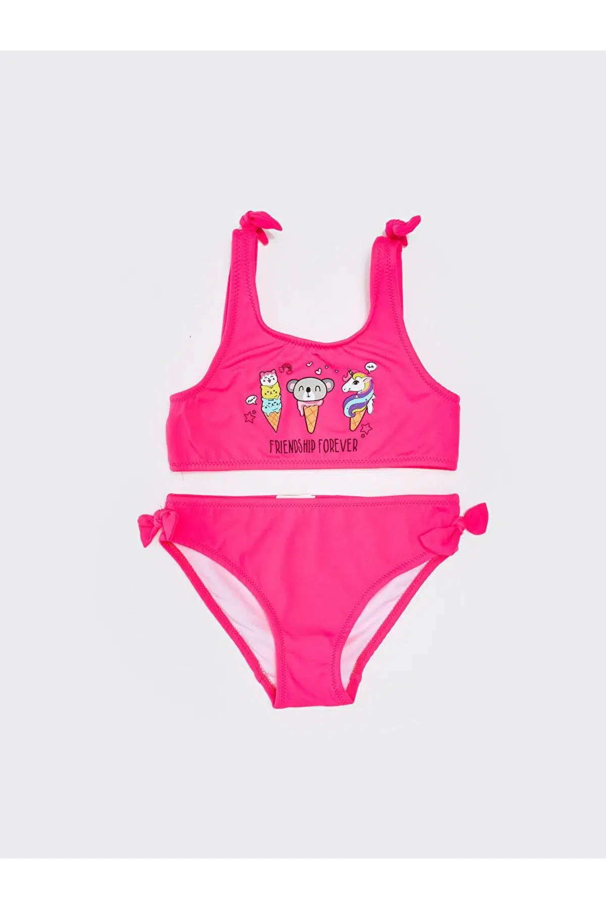 Fiyonklu kız çocuk bikini takım - NEON FUŞYA