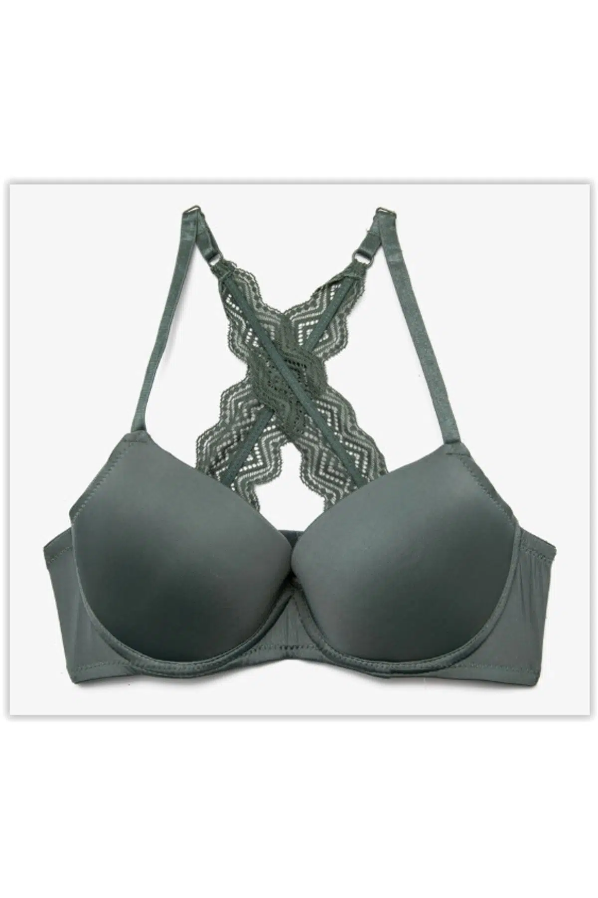 HAKİ ÇARPRAZ DANTEL SIRT DETAYLI DESTEKLİ SÜTYEN