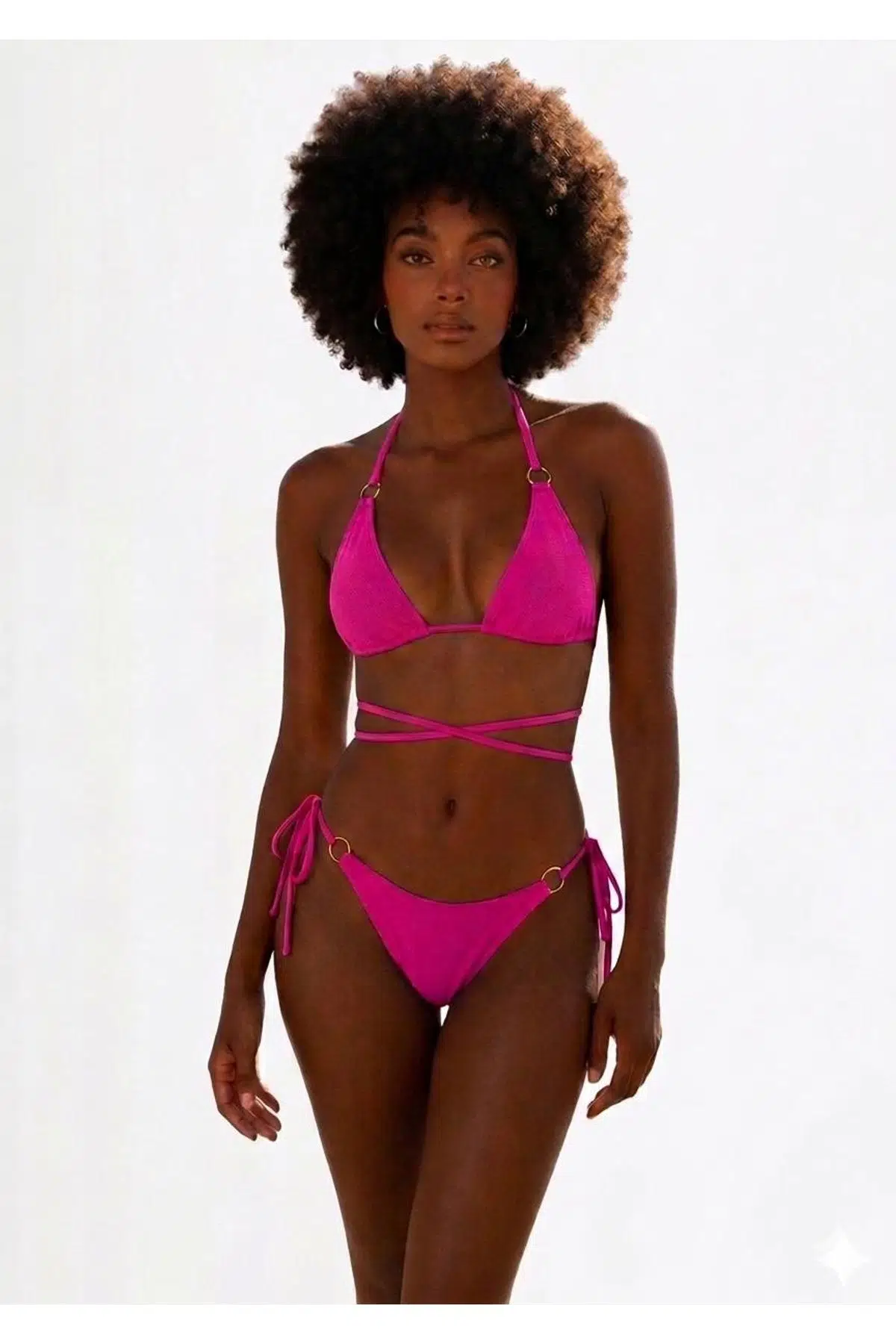 İp ve halka detaylı bikini takım - FUŞYA