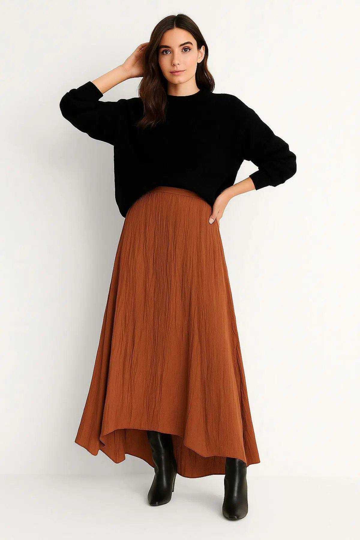 Krinkıl Vual Crush Etek - KİREMİT