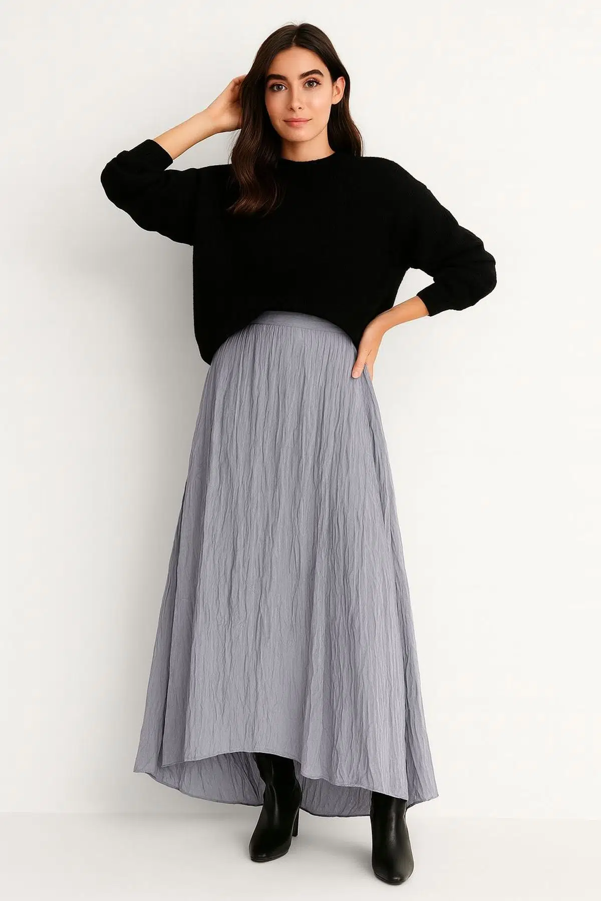 Krinkıl Vual Crush Etek - GRİ