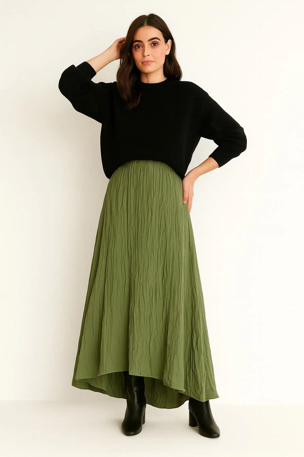 Krinkıl Vual Crush Etek - YEŞİL