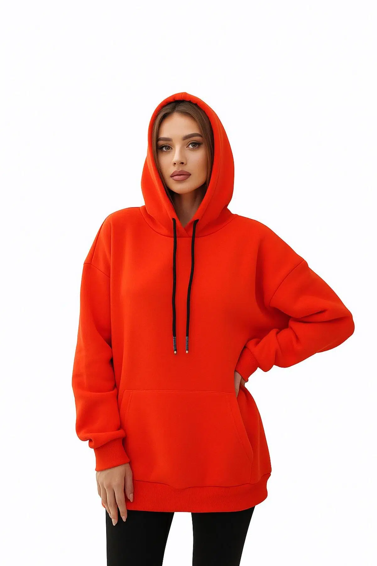 Oversize Kanguru Cepli Kapüşonlu Unisex Sweatshirt - TURUNCU