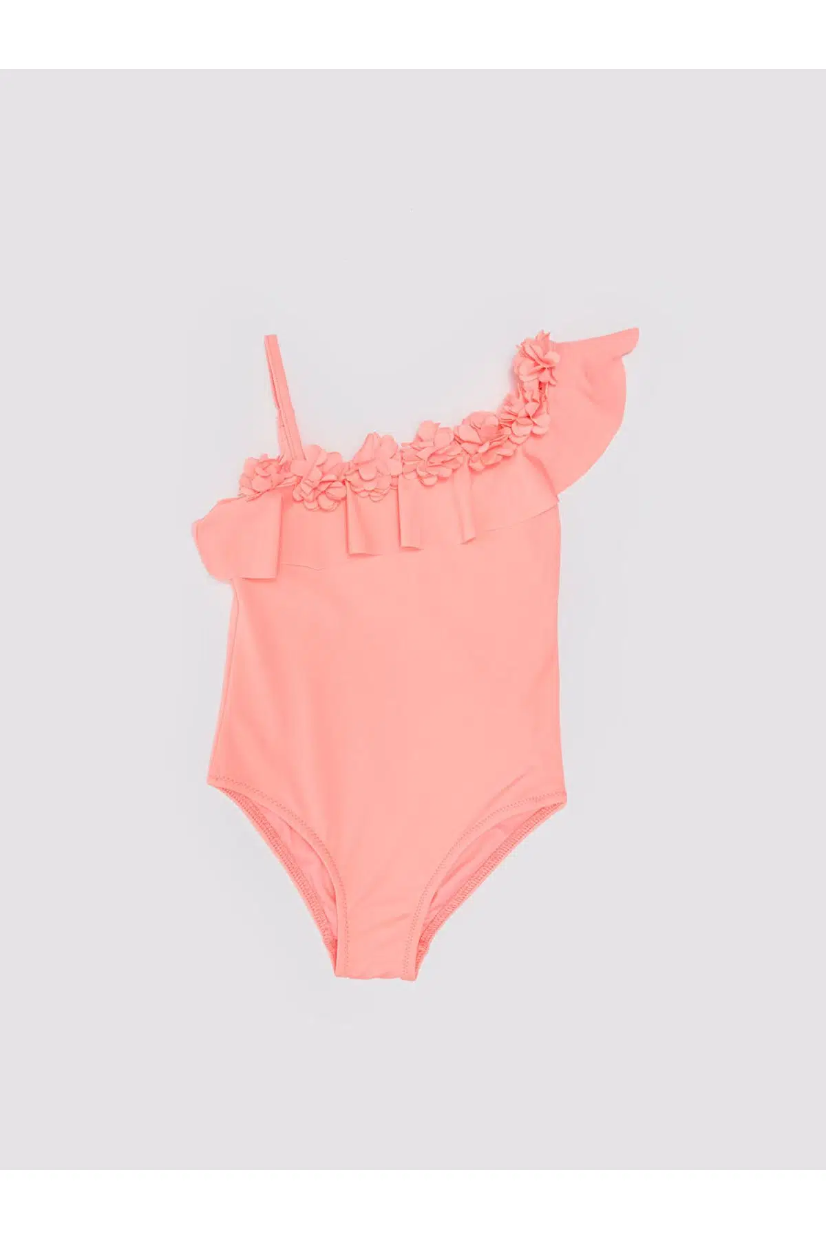 Pembe Çiçek Detaylı Kız Çocuk Mayo