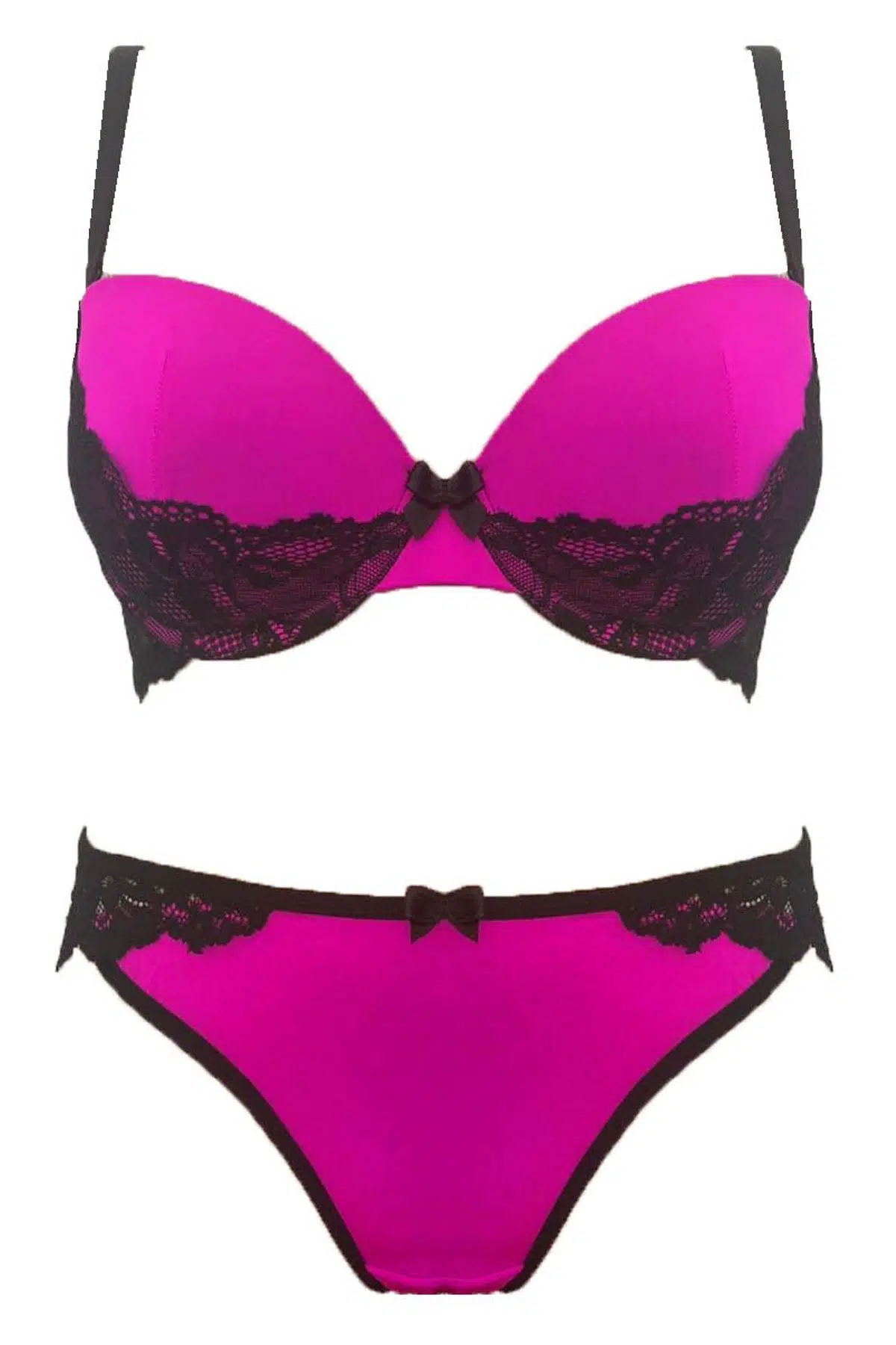 PEMBE MICRO-SİYAH DANTELLİ SÜTYEN KÜLOT ÇAMAŞIR TAKIM DS200608ST - FUŞYA