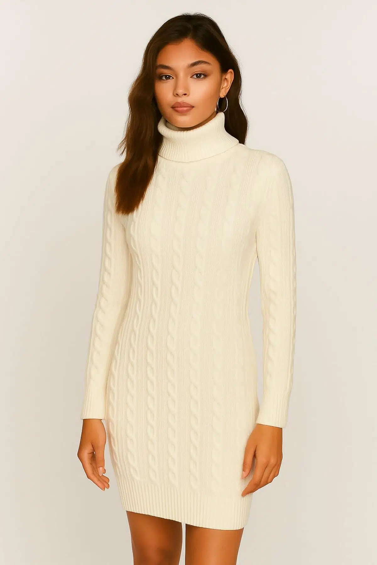 Saç Örgü Detaylı Triko Elbise