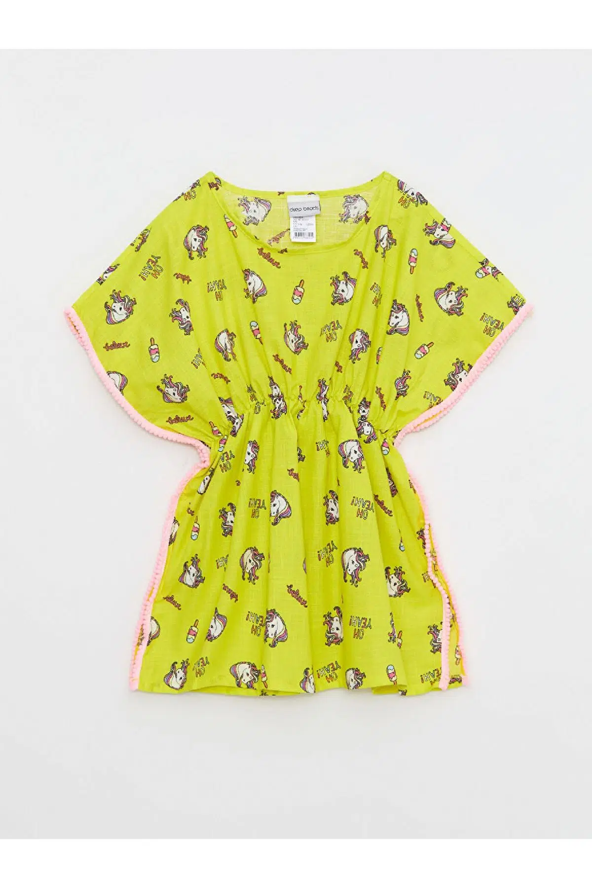 Sarı dokuma kumaş baskılı kız çocuk Pareo DB200783PL - SARI