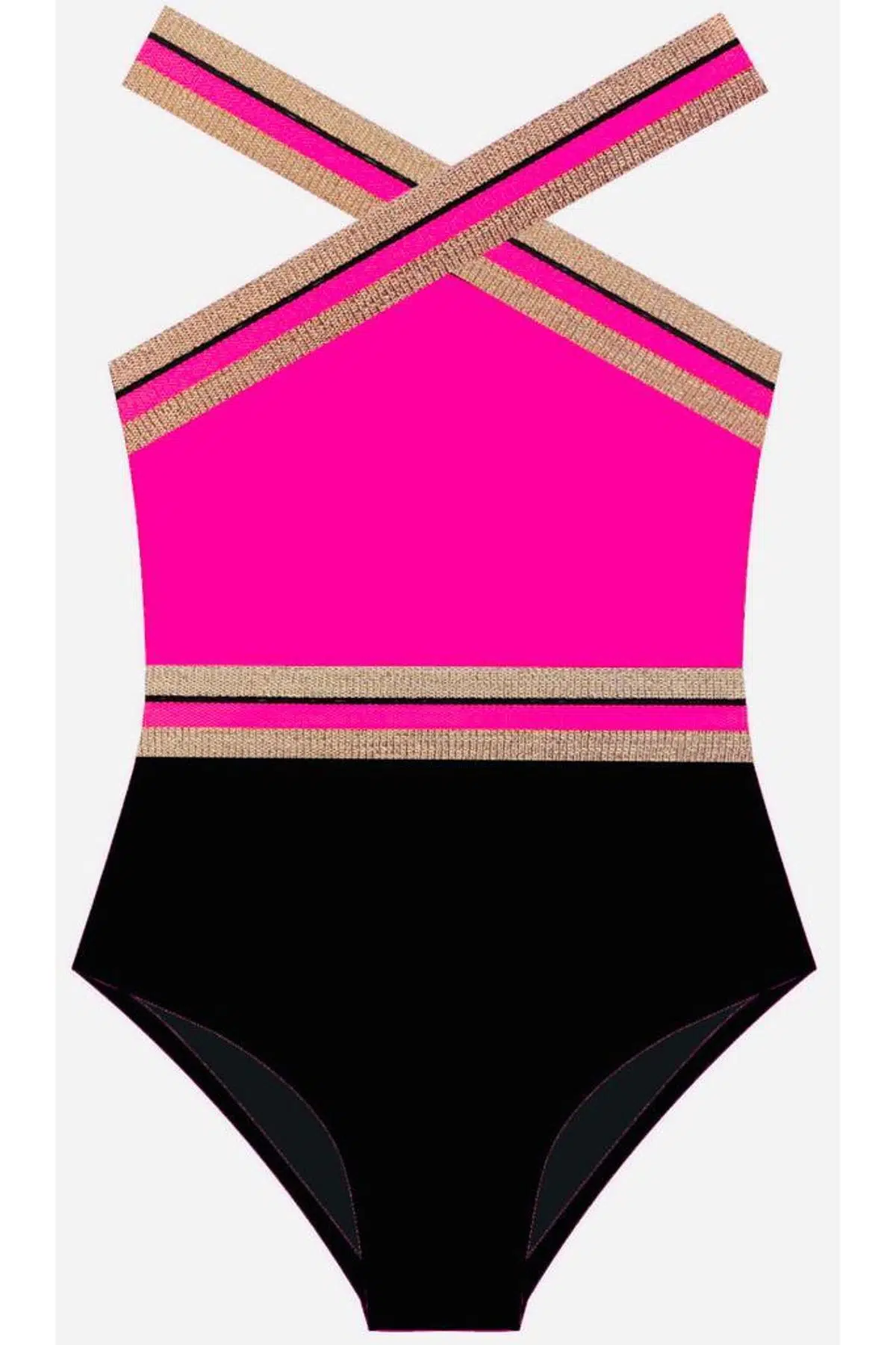 SİYAH-FUŞYA sim detaylı kız çocuk mayo DB200703CM