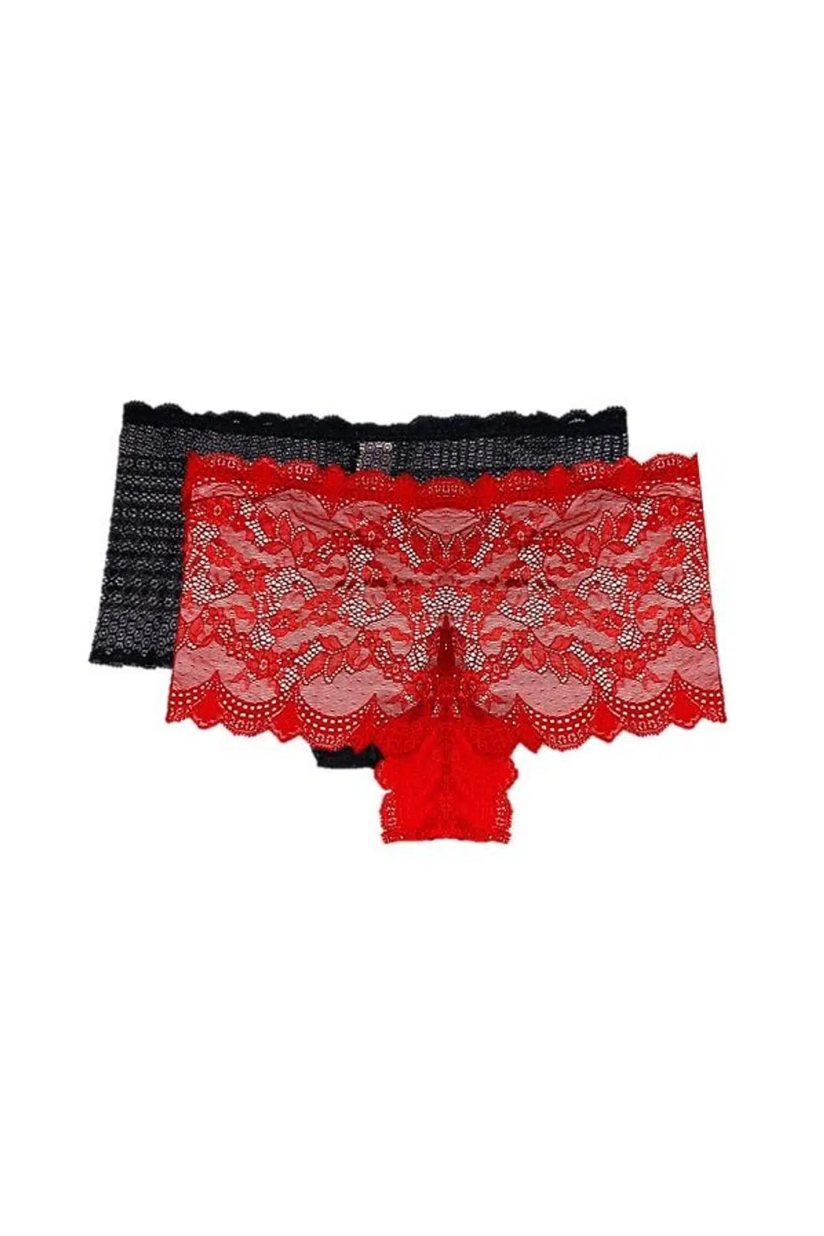 SİYAH & KIRMIZI FULL DANTEL 2 Lİ SHORT - SİYAH-KIRMIZI
