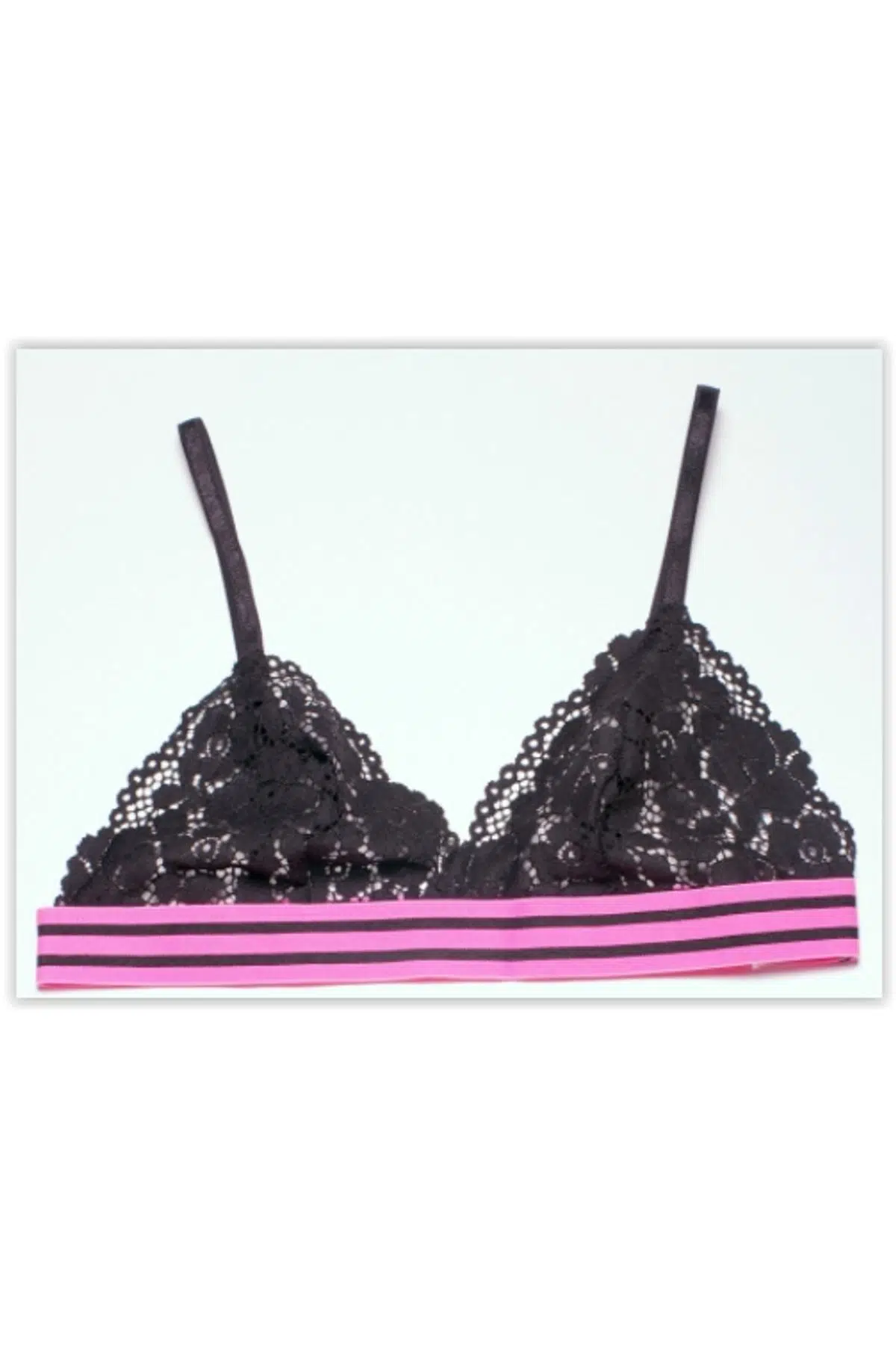 SİYAH-PEMBE ÇİZGİLİ FULL DANTEL BRALET DS200112BR - SIYAH