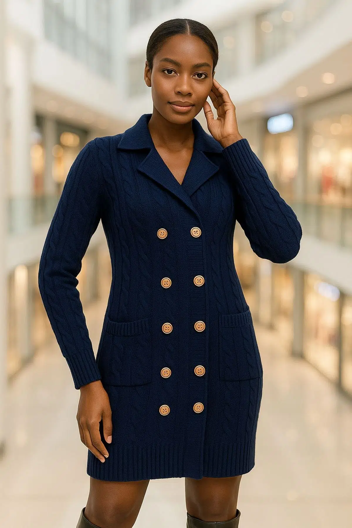 Triko Kruvaze hırka elbise - LACİVERT