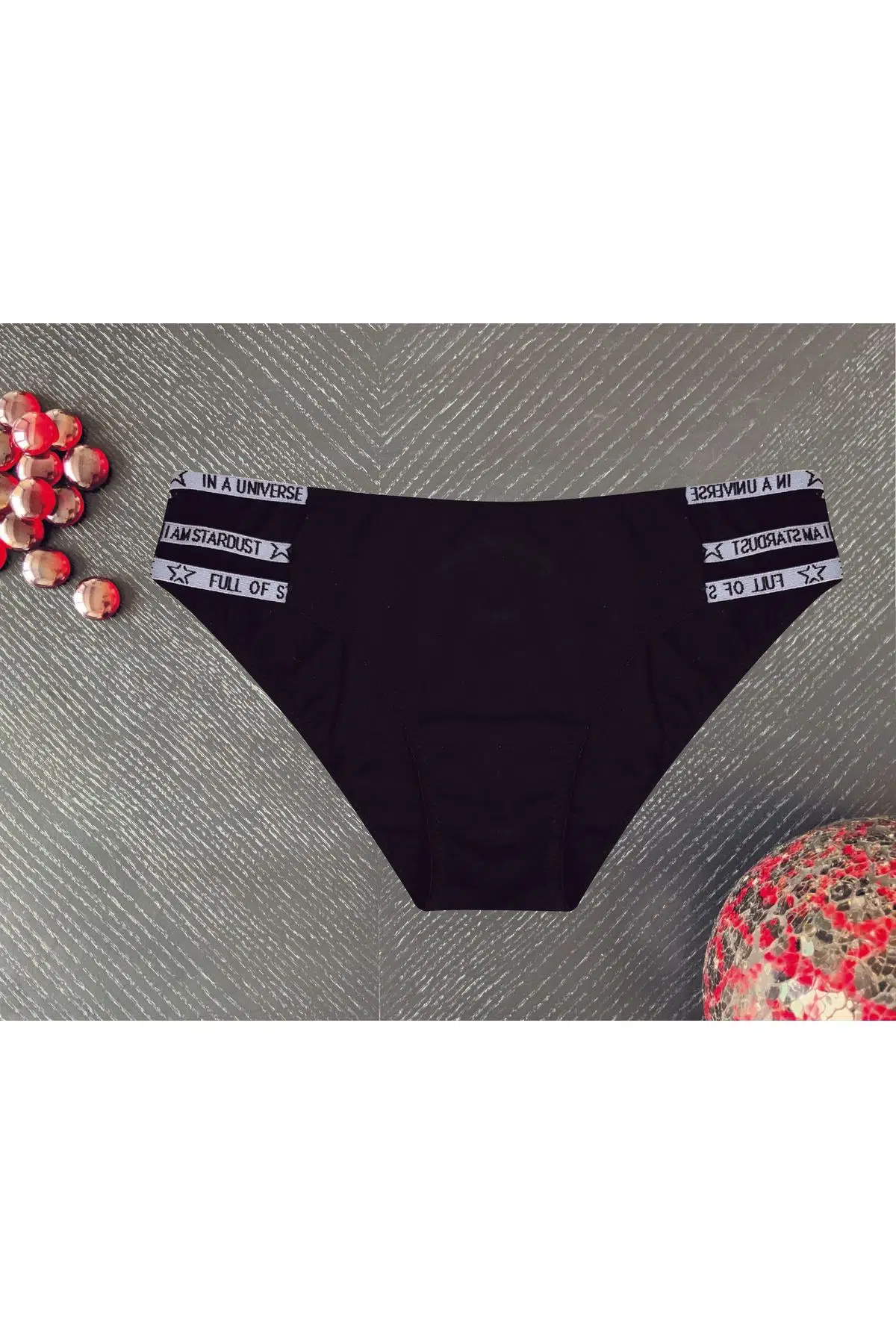 SİYAH ÜÇ SIRA JAKAR LASTİKLİ KÜLOT - SİYAH