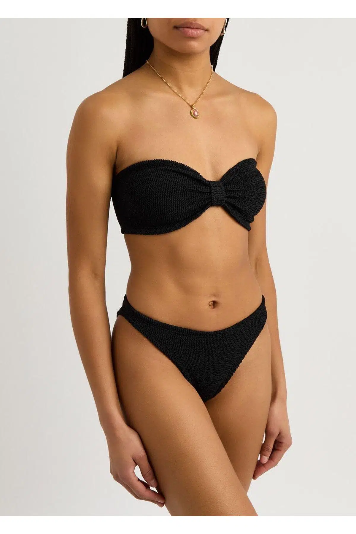 Straplez Dokulu kumaş Bikini Takım - SİYAH