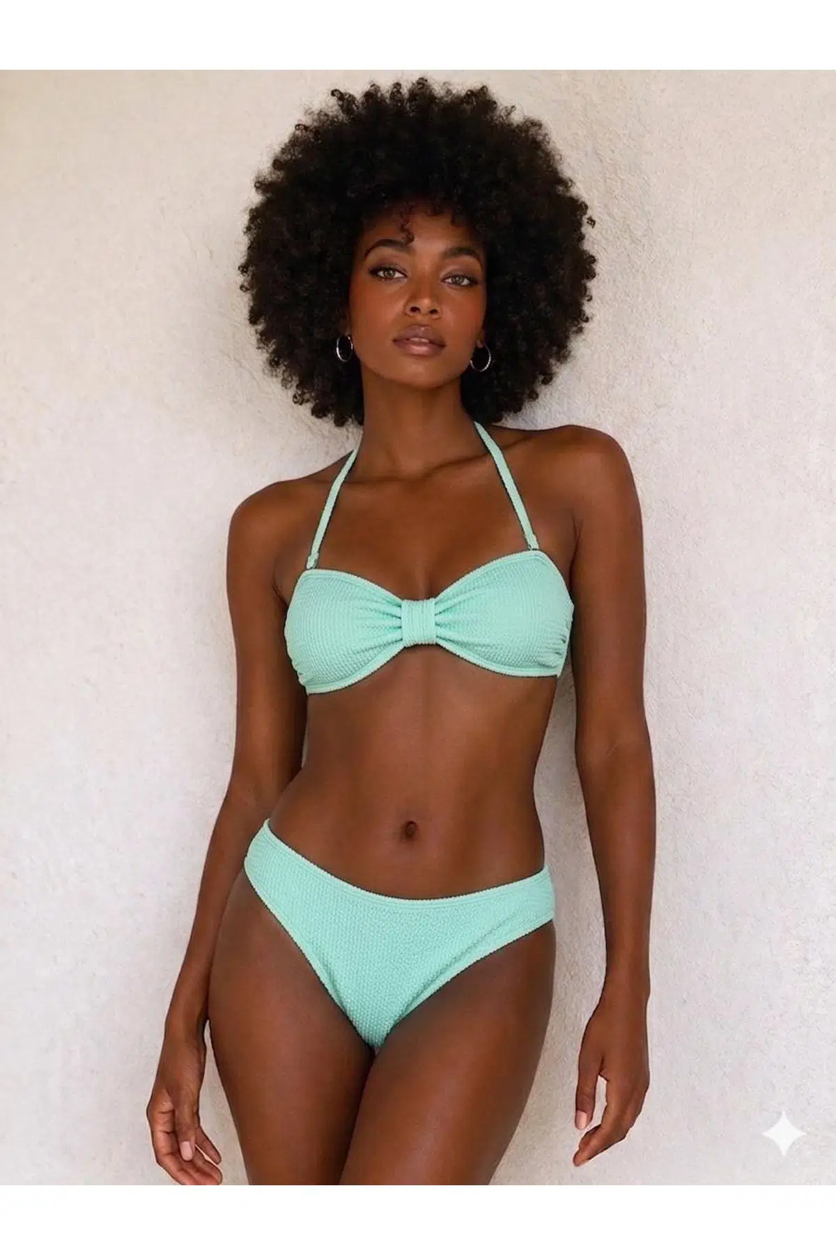 Straplez Dokulu kumaş Bikini Takım - Yeşil