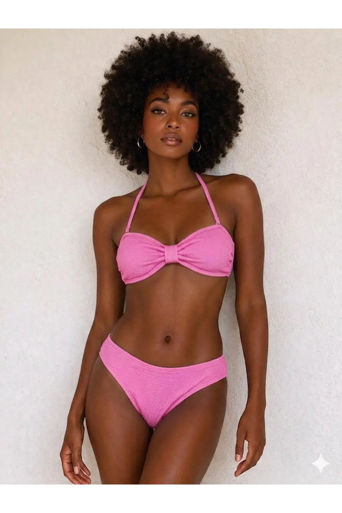 Straplez Dokulu kumaş Bikini Takım - AÇIK PEMBE