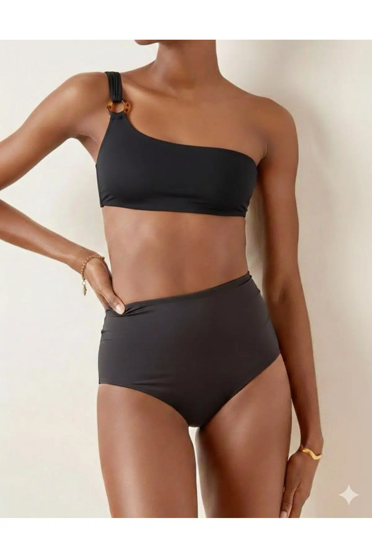 TOKALI BİKİNİ ÜST YÜKSEK BEL ALT BIKINI TAKIM DB200564BT - SİYAH