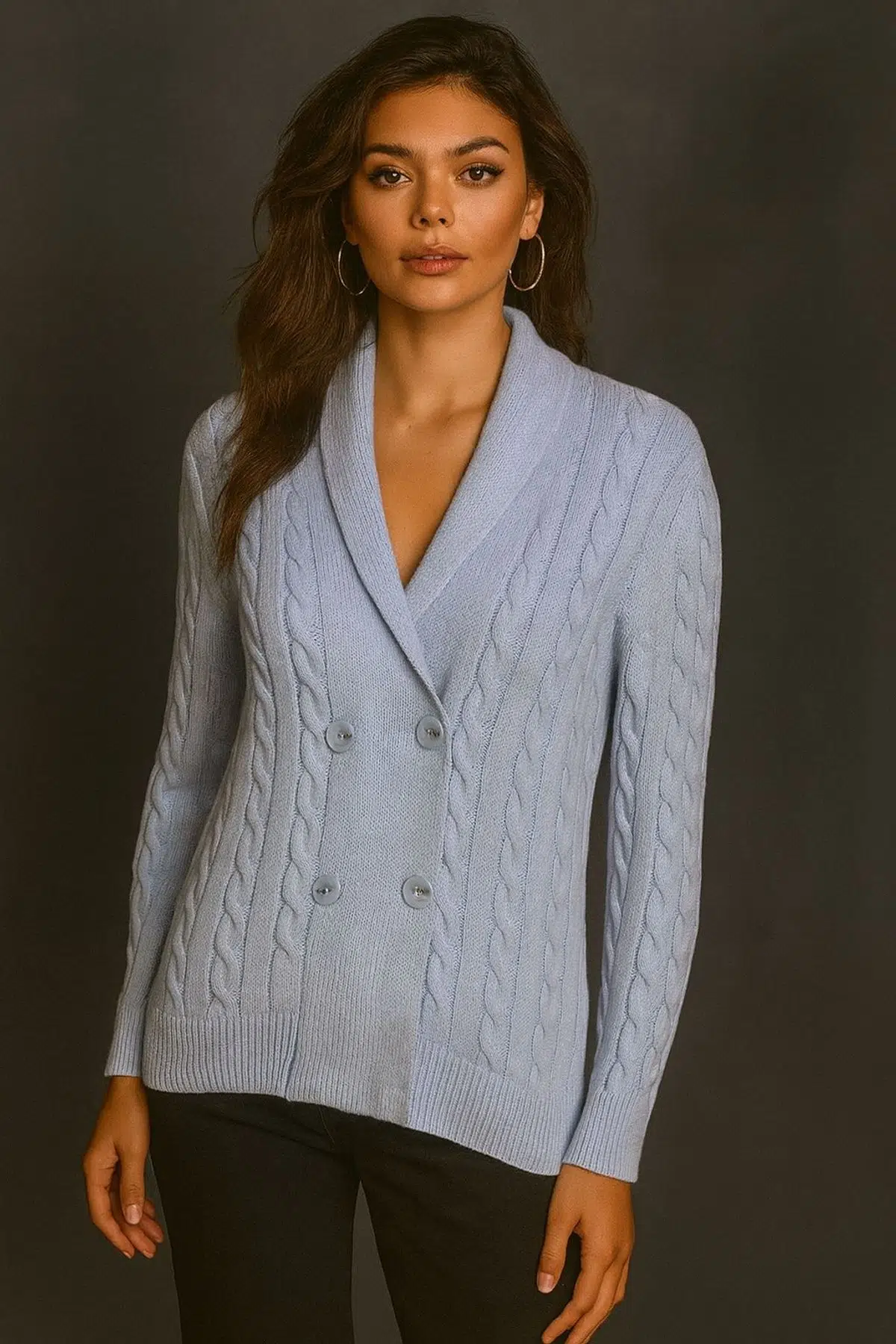 Triko Kruvaze Hırka - MAVİ