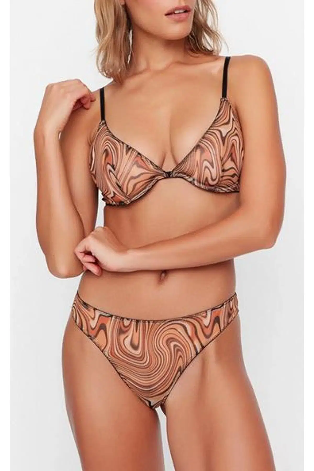 Tül Kapsız Soyut Desenli Balenli İç çamaşır Takım DS200807CT - BASKILI