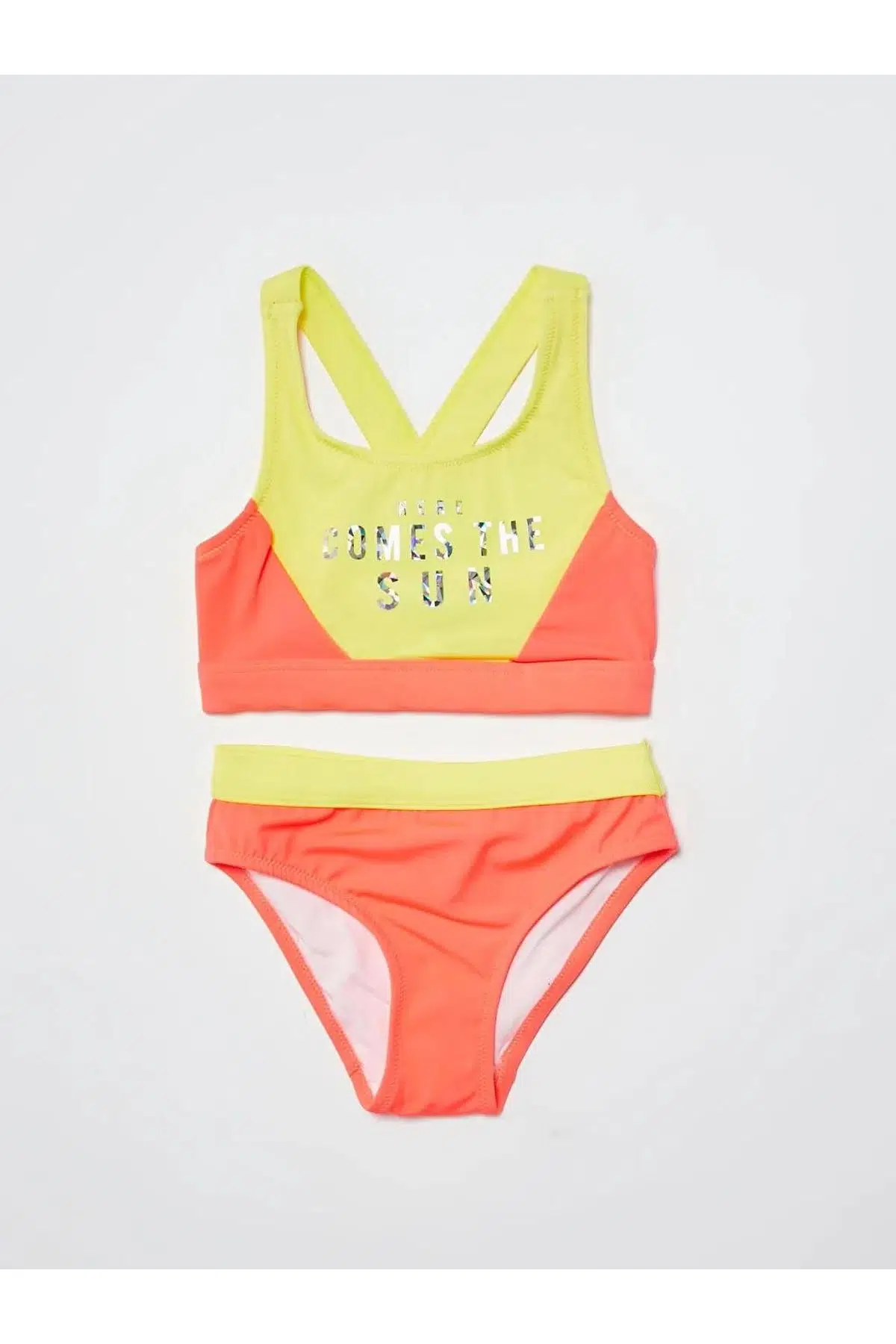 Sarı Baskılı kız çocuk bikini takım DB200745BT - SARI BLOKLU