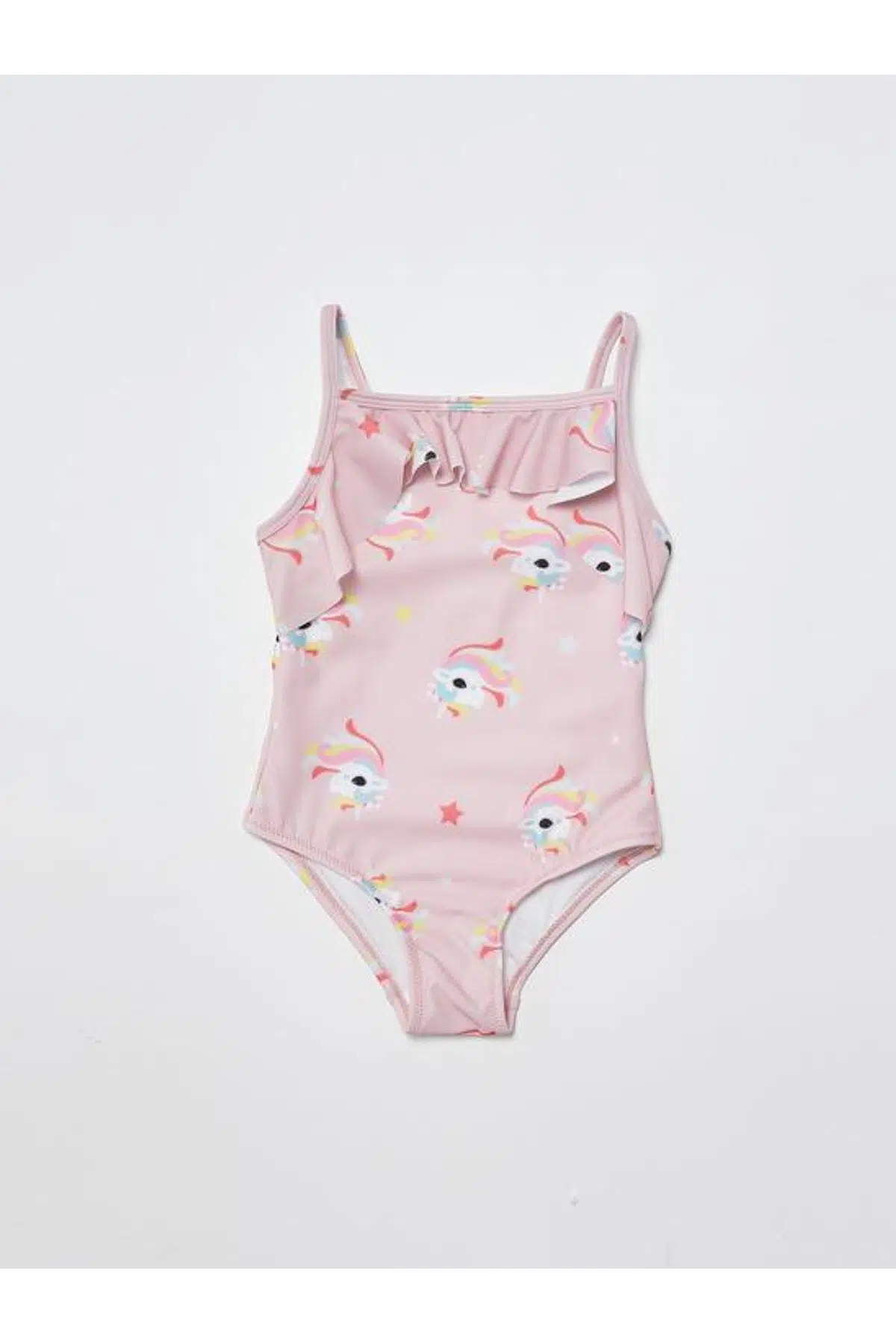 Unicorn baskılı fırfır detaylı kız çocuk mayo DB200721CM