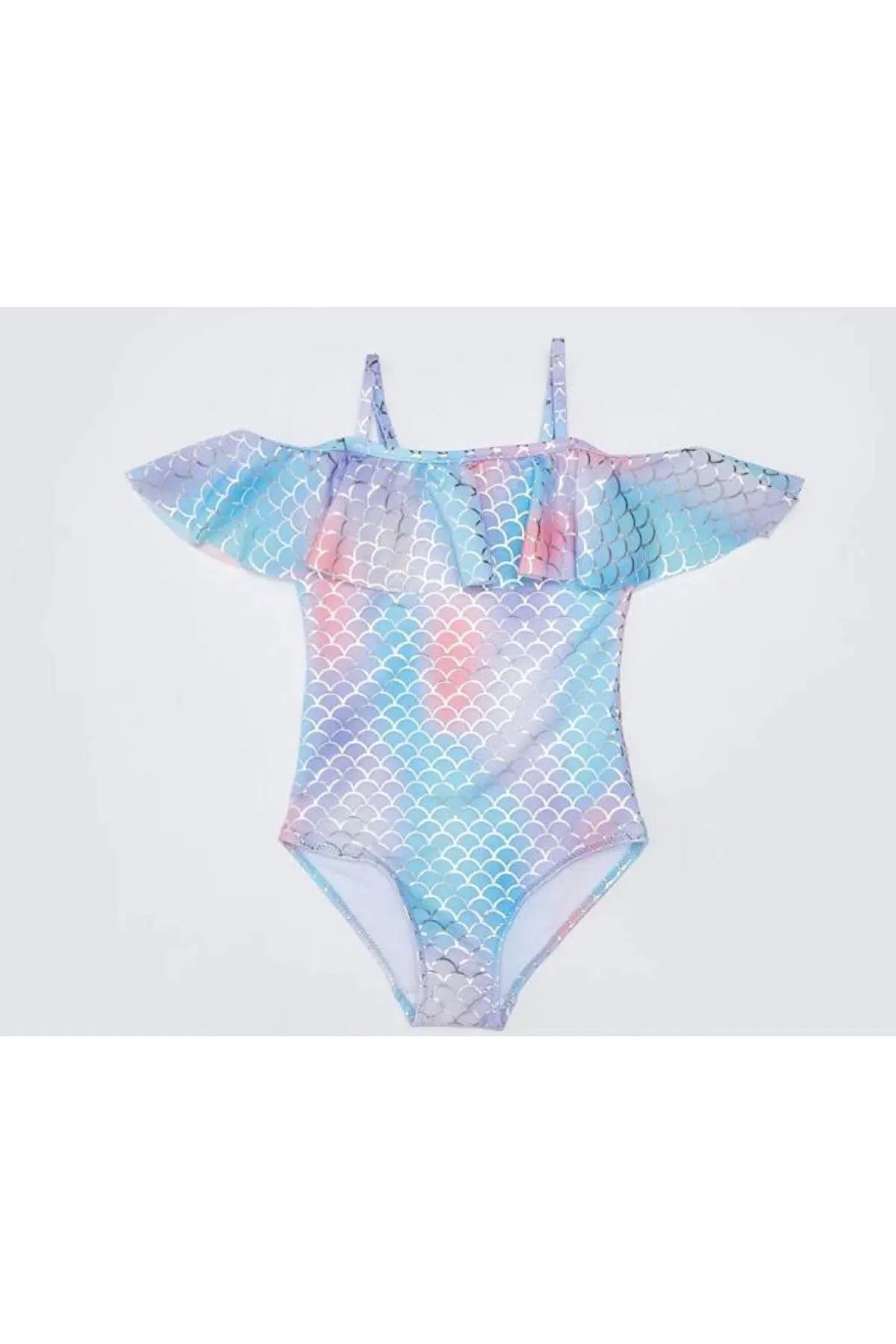 Varak pul baskılı volanlı kız çocuk mayo