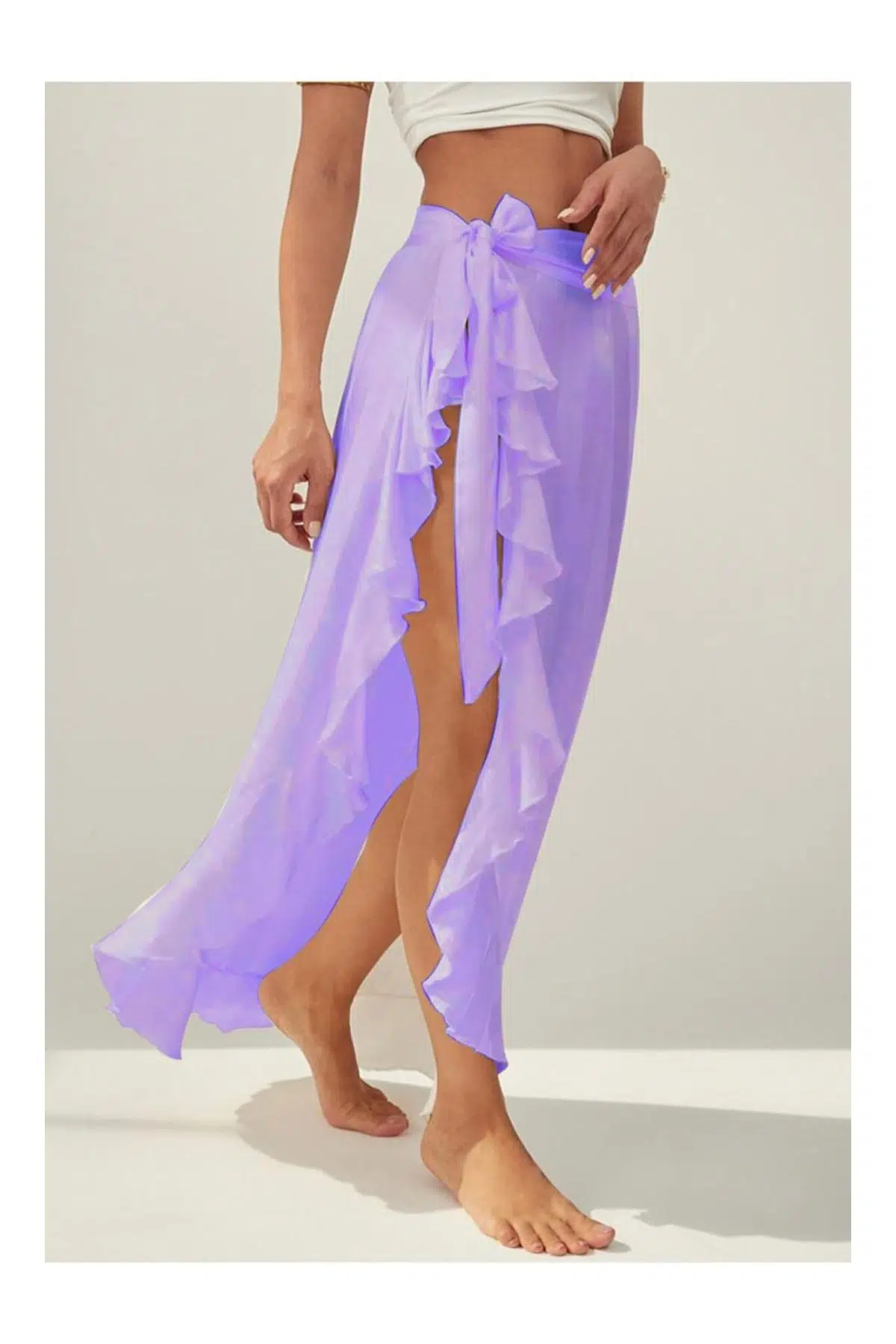 VOLAN DETAYLI VİSKON PLAJ ETEĞİ DB2202PL - LİLA