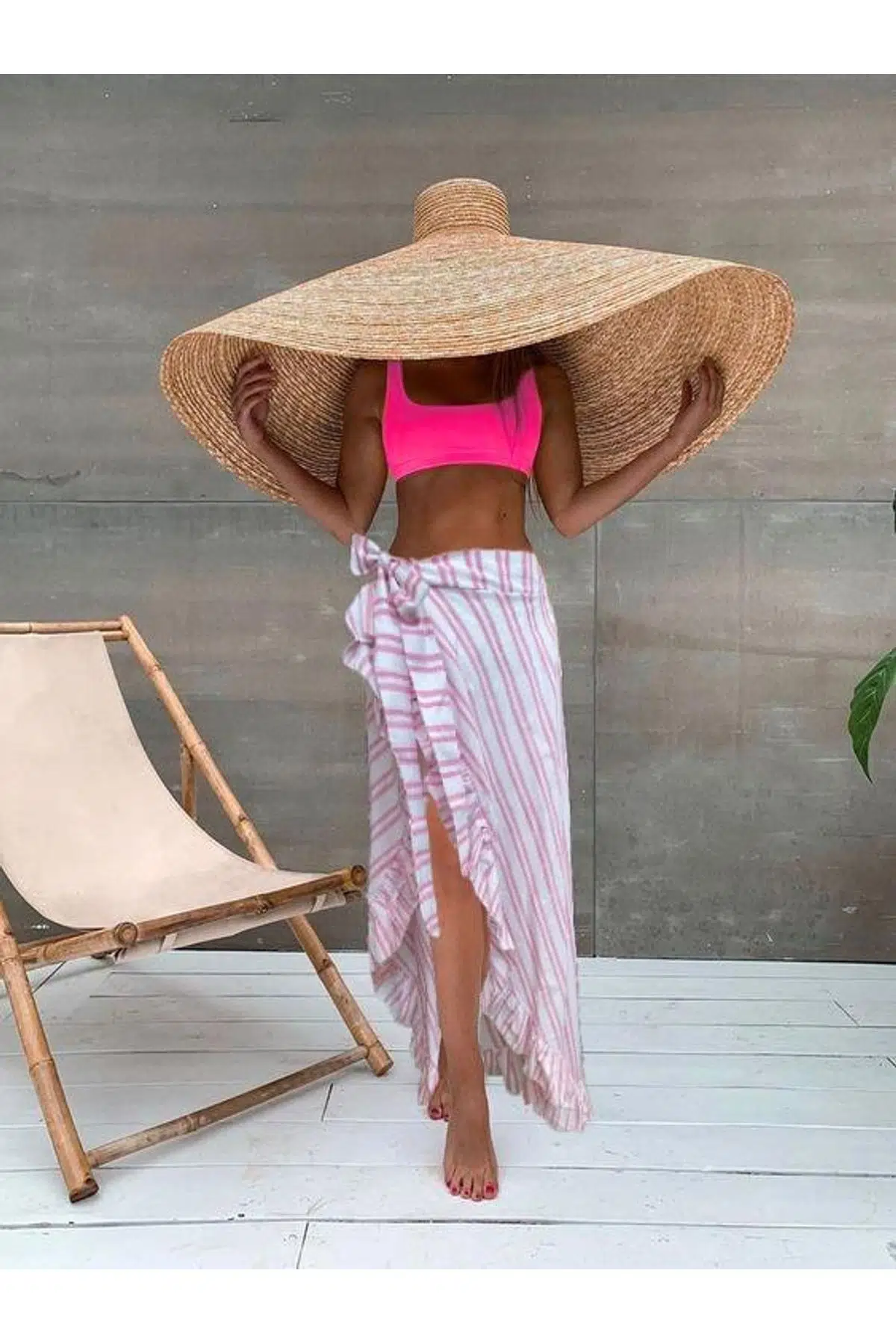 VOLAN DETAYLI VİSKON PLAJ ETEĞİ DB2202PL - ÇİZGİLİ