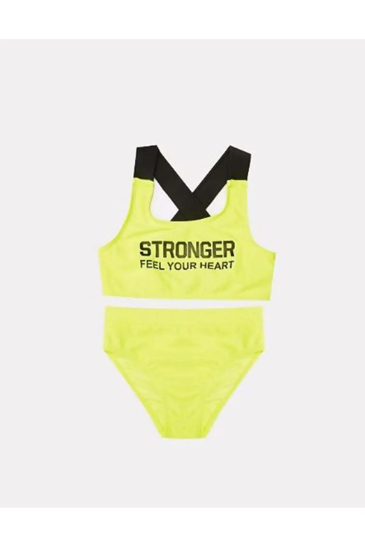 Yazı baskılı kız çocuk bikini takım DB200773BT - NEON SARI