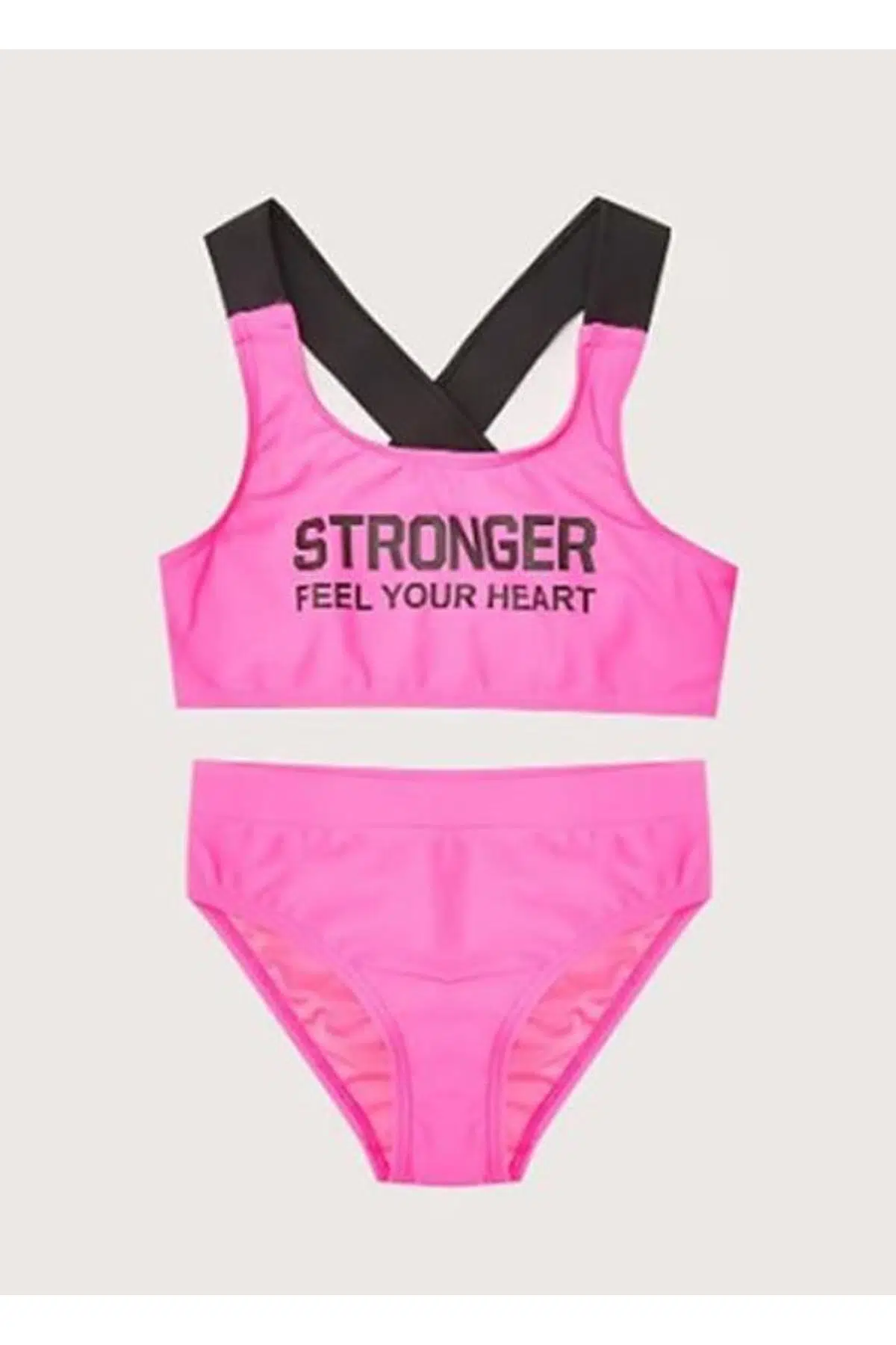 Yazı baskılı kız çocuk bikini takım DB200773BT - NEON FUŞYA