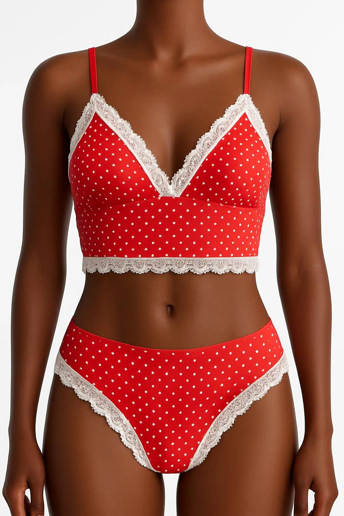 YILBAŞI KOTON KIRMIZI PUANLI BRALET TAKIM DS200583BRT